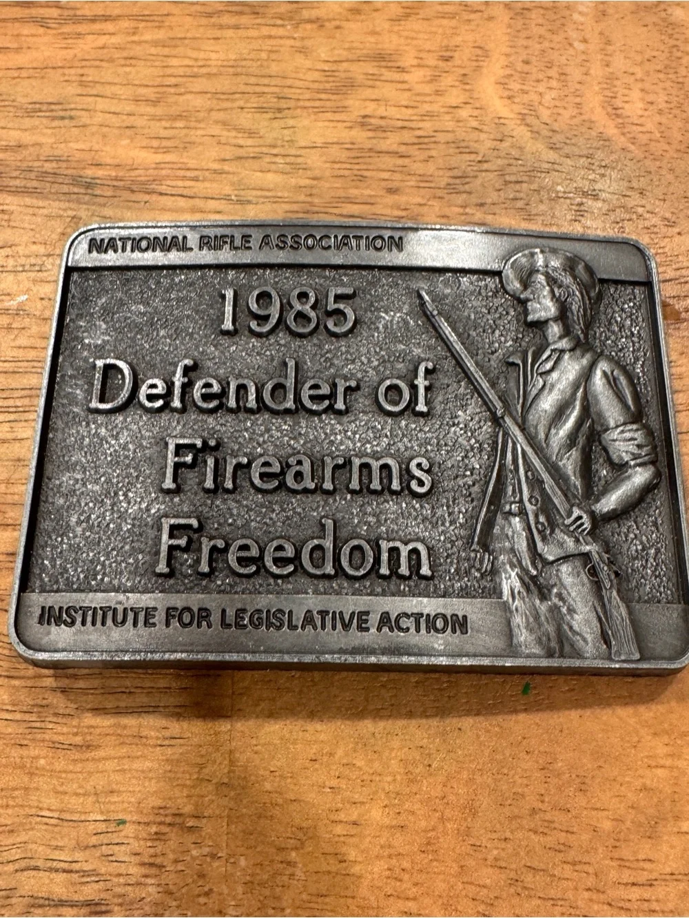 1985 NRA American Minuteman brass Belt Buckle 